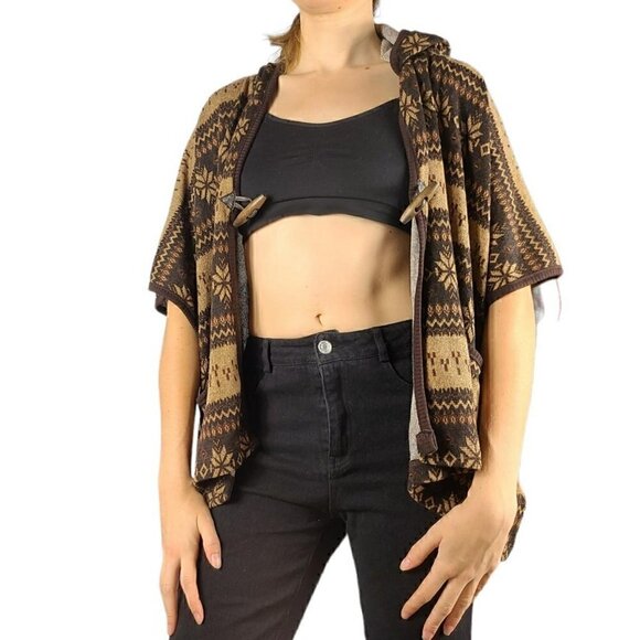 Forever 21 Cheveron Pattern Western Brown Poncho Shawl - Picture 4 of 4